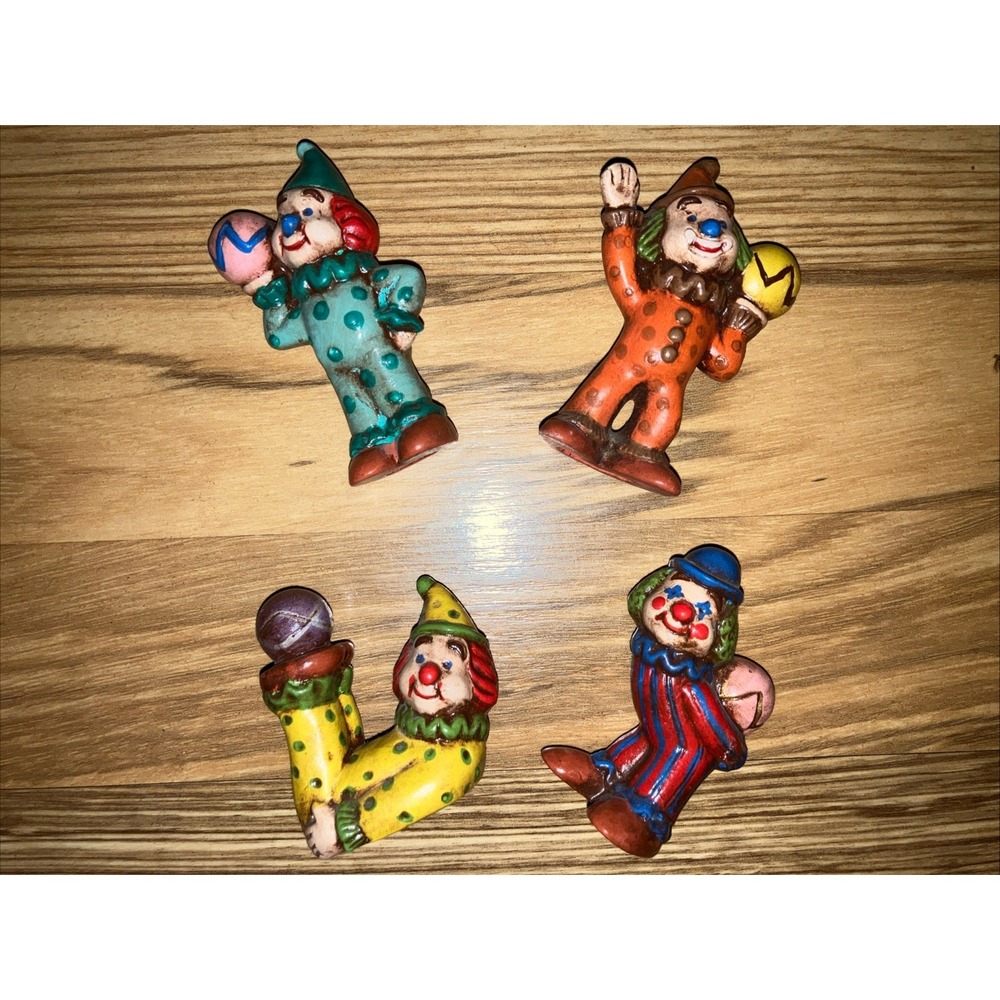 Vintage 3" Hand Painted Ceramic‎ Clown Figurine Collectible Circus Lot of 4